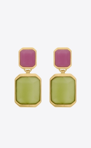 YSL Octagon Earrings In Metal And Resin Zlate Fuchsie Olivovo Zelená | 90752-YCMR