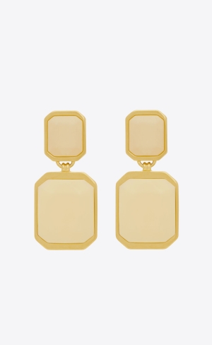 YSL Octagon Earrings In Metal And Resin Zlate Biele | 91263-MAEK