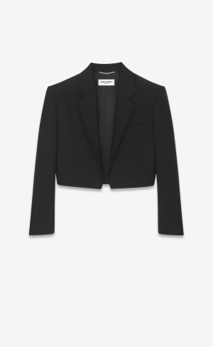 YSL Open Cropped Jacket In Saint Laurent Gabardine Čierne | 28469-KBZQ
