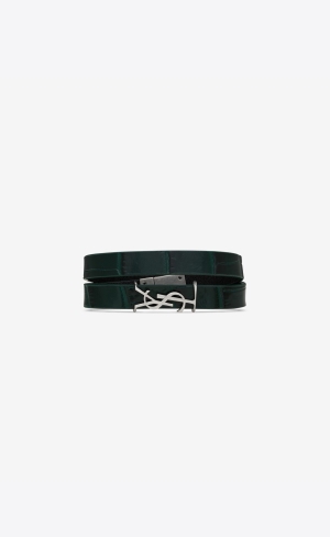 YSL Opyum Double Wrap Bracelet In Crocodile-embossed Kozene And Metal Tmavo Zelene | 48705-KGNR