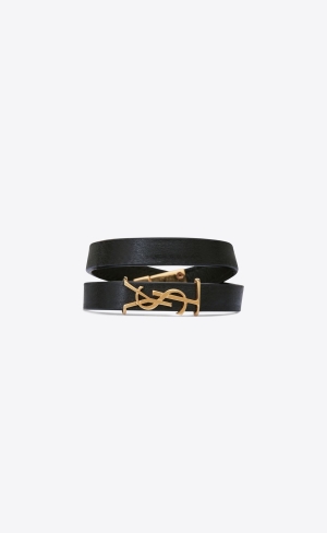 YSL Opyum Double Wrap Bracelet In Kozene And Metal Čierne | 32106-EISK