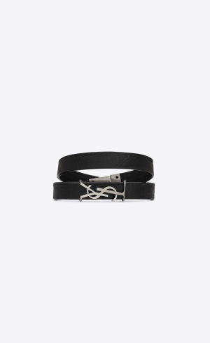 YSL Opyum Double Wrap Bracelet In Kozene And Metal Čierne | 37490-FEKA