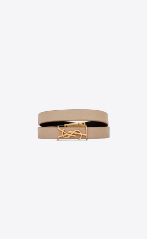 YSL Opyum Double Wrap Bracelet In Kozene And Metal Béžové | 58917-HUJV