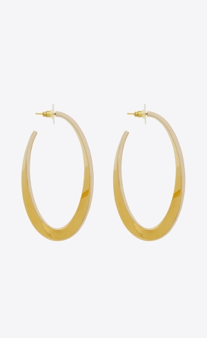 YSL Oval Curved Hoop Earrings In Metal And Enamel Zlate Krém | 23486-ATXJ