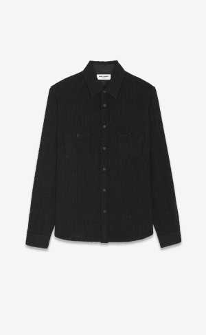 YSL Overshirt In Vlna Noir Blanc | 59840-CXGN
