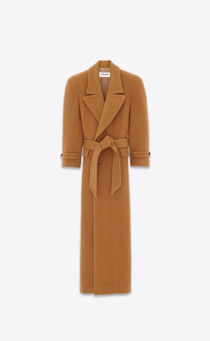 YSL Oversized Coat In Vlna Felt Tanin | 76893-DJUP