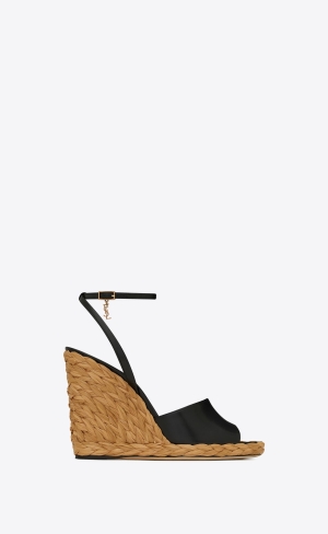 YSL Paloma Wedge Espadrilles In Smooth Kozene Noir | 51097-SEMF