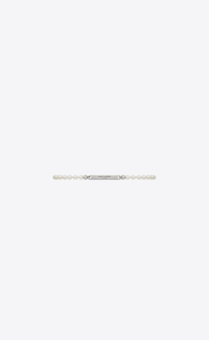YSL Pearl Id Tag Bracelet In Metal Krém | 16590-BJIW