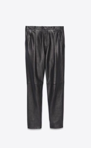 YSL Plisované Pants In Vintage Drummed Kozene Noir | 94602-KJNY