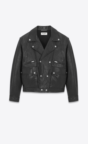 YSL Podpatku Jacket In Vintage Crinkled Lambskin Čierne | 34129-FOPB