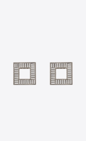 YSL Rhinestone Baguette Earrings In Metal Palladium | 92381-GOWN