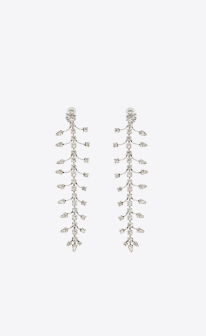 YSL Rhinestone Fish Bone Drop Earrings In Metal Strieborne | 75819-KJAD