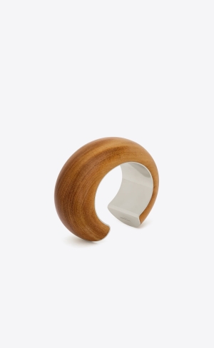 YSL Robustný Cuff In Wood And Metal Svetlo Zelene Strieborne | 19847-YXSN