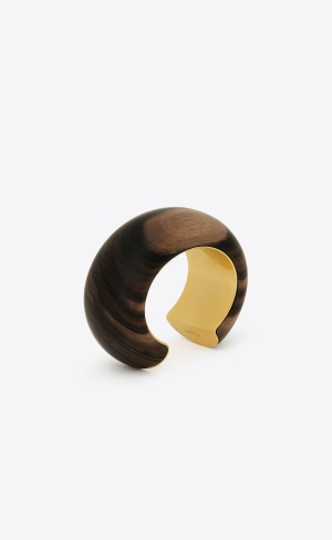 YSL Robustný Cuff In Wood And Metal Tmavo Hnede Zlate | 39875-RDWH