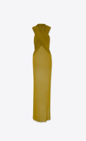 YSL S Kapucňou Saty In Crepe Jersey Vert Dore | 04317-AZVM