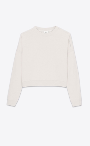 YSL Saint Laurent Cropped Sweatshirt Dirty Ecru | 25409-CGDB