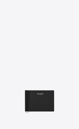 YSL Saint Laurent Paris Bill Clip Wallet In Grain De Poudre Embossed Kozene Čierne | 53710-QXRL