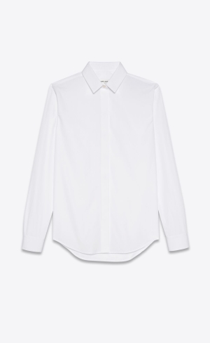 YSL Shirt In Bavlnene Poplin Biele | 70169-GQAZ