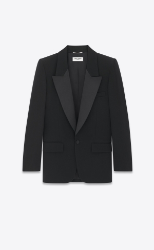 YSL Single-breasted Tuxedo Jacket In Grain De Poudre Čierne | 10865-KMJI