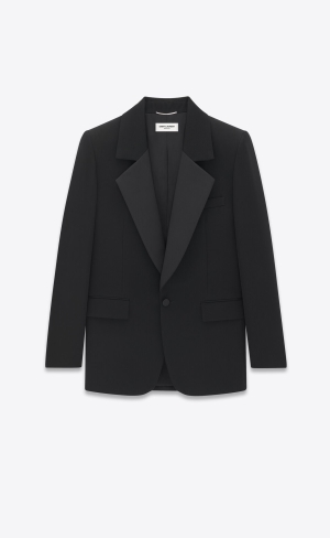 YSL Single-breasted Tuxedo Jacket In Grain De Poudre Čierne | 49032-ZRKA