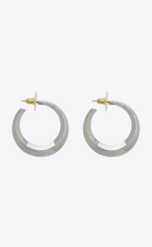 YSL Small Hoop Earrings In Metal Palladium | 29543-QGSI