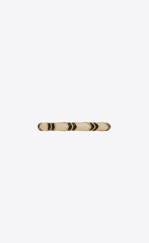 YSL Snake Textured Cuff Bracelet In Metal, Kozene And Enamel Zlate Krém Čierne | 98570-ISWF