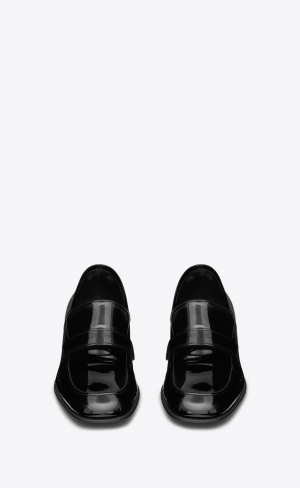 YSL Solferino Penny Slippers In Lakovane Kozene Noir | 31580-QFYB