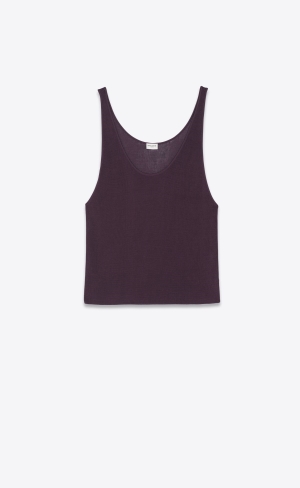 YSL Tank Top In Rebrovaný Knit Prune | 50936-PTCW