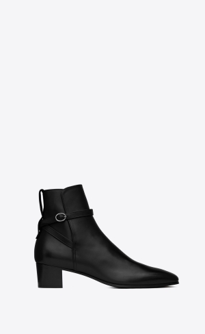 YSL Terry Jodhpur Boots In Smooth Kozene Noir | 94368-SLUB