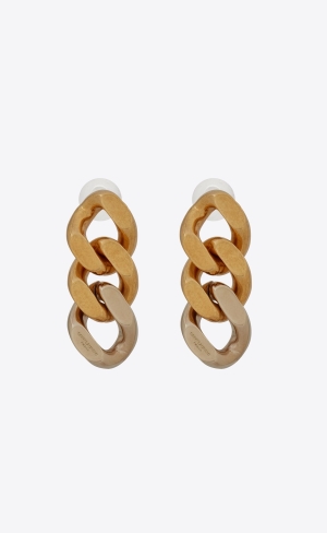 YSL Three Curb Chain Links Earrings In Metal Zlate | 31725-XLCQ