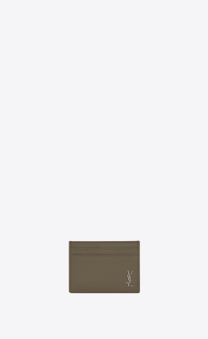 YSL Tiny Cassandre Card Case In Grained Kozene Tmavo Hnedožltý | 53941-GFNW