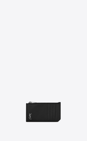 YSL Tiny Cassandre Fragments Zip Card Case In Matte Kozene Čierne | 61490-FVYZ