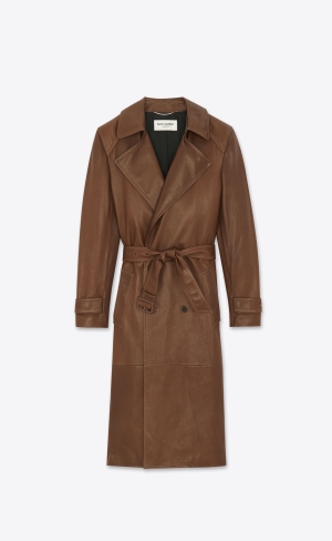 YSL Trench-coat In Lambskin Brun Chene | 49067-KXUG