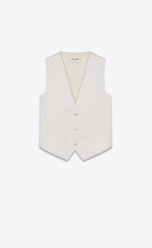 YSL Vest In Grain De Poudre Chalk | 61930-MXUZ