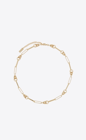 YSL Vintage Rectangular Cable And Knot Links Necklace In Metal Zlate | 06159-JLNK