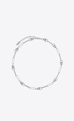 YSL Vintage Rectangular Cable And Knot Links Necklace In Metal Palladium | 09348-PLXB