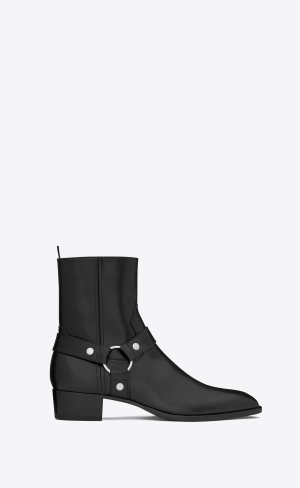 YSL Wyatt Harness Boots In Smooth Kozene Čierne | 59674-TICA